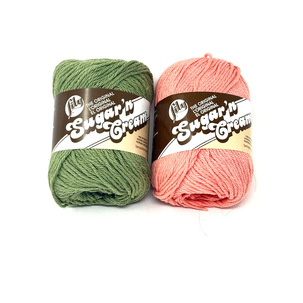 Lily Sugar 'n Cream Cotton Yarn 2.5oz Lot of 2 Tea Rose and Sage Green